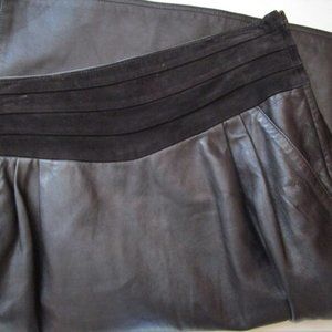 M Black Leather Pencil Skirt 1980s Cummerbund Slash Pockets